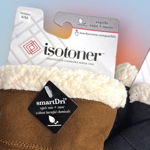 (2) ISOTONER Women’s S/M Brown and Black Faux Suede Gloves - Picture 2 of 3